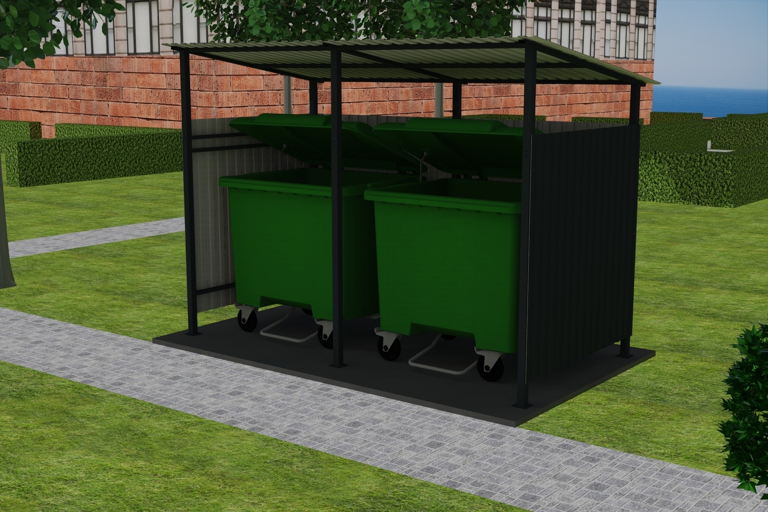 Контейнерная площадка КПК-2 на 2 контейнера с крышей