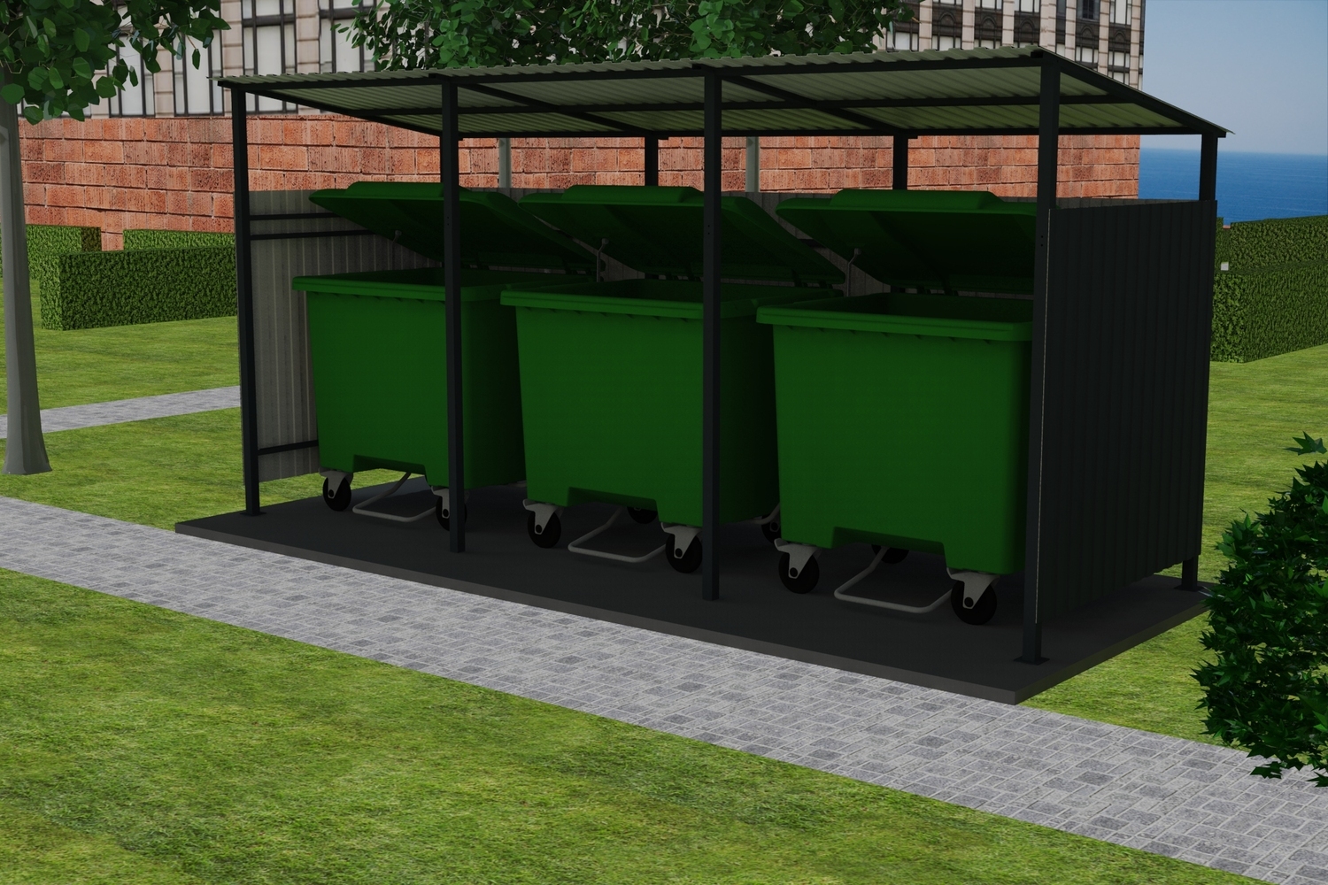 Контейнерная площадка КПК-3 на 3 контейнера с крышей