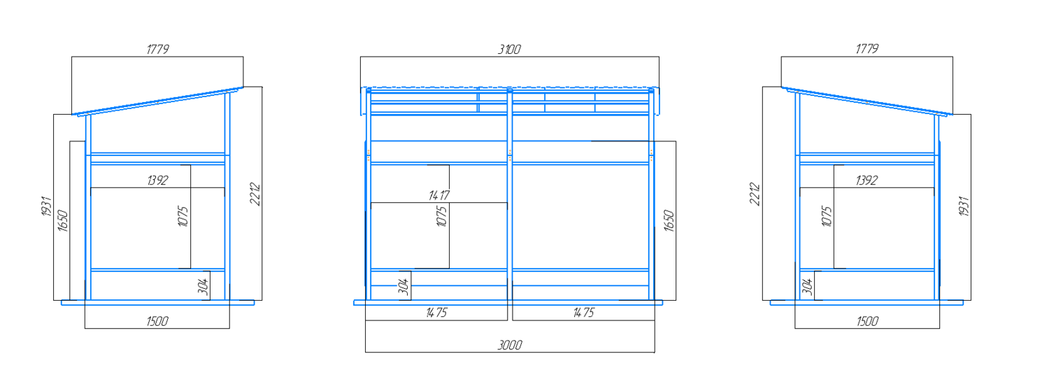 чертеж контейнерной площадки КПК-2 на 2 контейнера с крышей