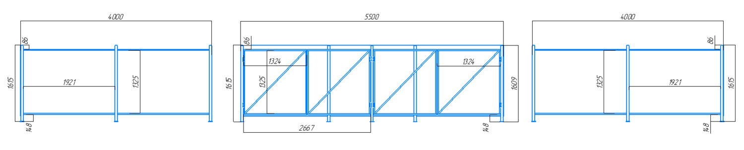 Чертеж контейнерной площадки КПБД-2 на 2 бункера с дверьми