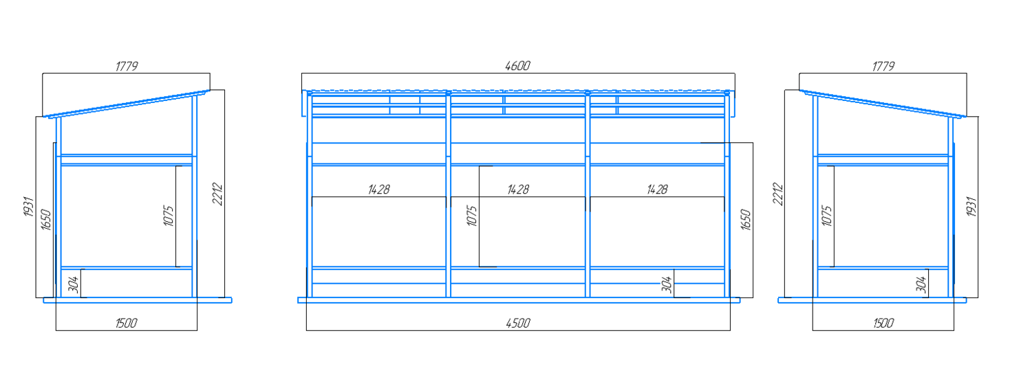 чертеж контейнерной площадки КПК-3 на 3 контейнера с крышей