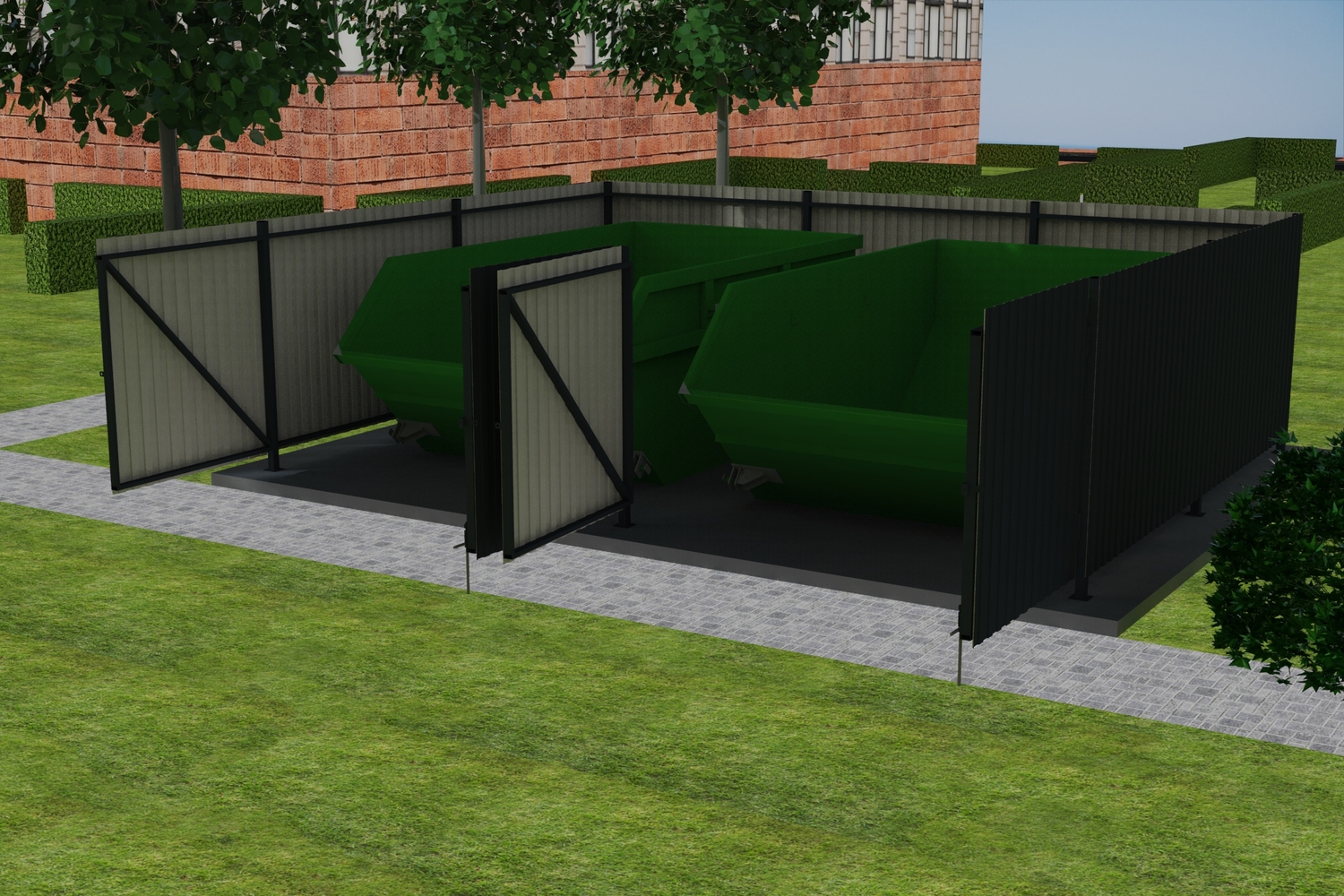 Контейнерная площадка КПБД-2 на 2 бункера с дверьми