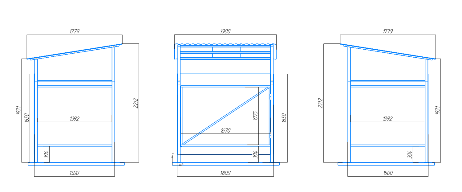 Чертеж контейнерной площадки КПКД-1 на 1 контейнер с крышей и дверью