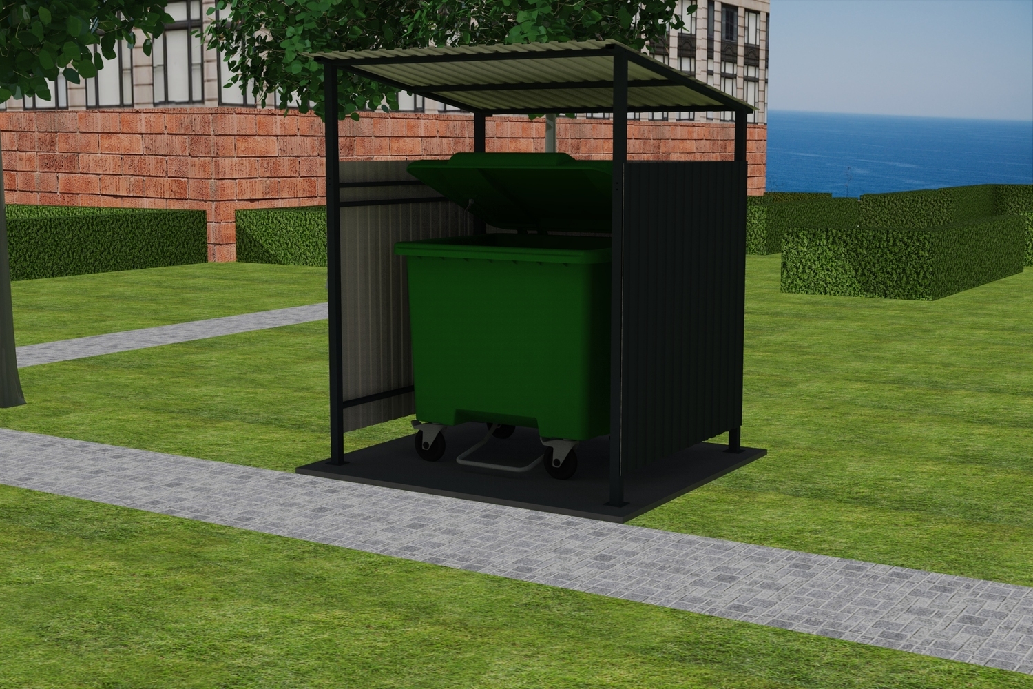 Контейнерная площадка КПК-1 на 1 контейнер с крышей